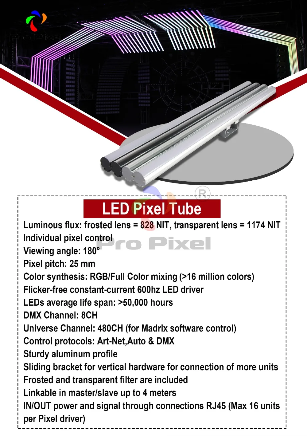Светодиодная Пиксельная Трубка 16 шт. светильник с 1 шт. контроллером 40* SMD5050 RGB/FC высокоэффективный светодиодный s для dj светильник, Свадебный светильник, сценический светильник