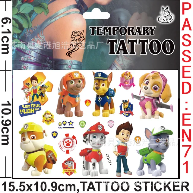 2021 Paw Patrol Children Cartoon Tattoo Stickers Fashion Kindergarten Reward Stickers Early Education Stickers Birthday Gift 6