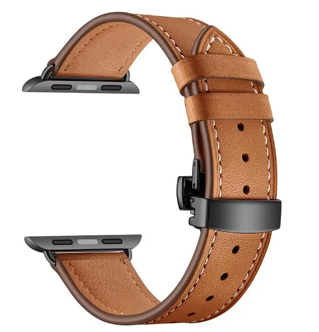 Италия Кожаный ремешок для наручных часов iWatch Apple Watch 38 мм 40 мм 42 44 мм серии 4/3/2/1 ремешок застежка бабочка на запястье ремень - Цвет ремешка: Хаки