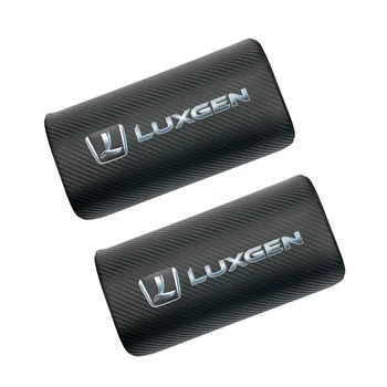 

2pcs car carbon fiber logo headrest PU leather car neck pillow For LUXGEN 7suv u5 u6 s5 Car decoration accessories