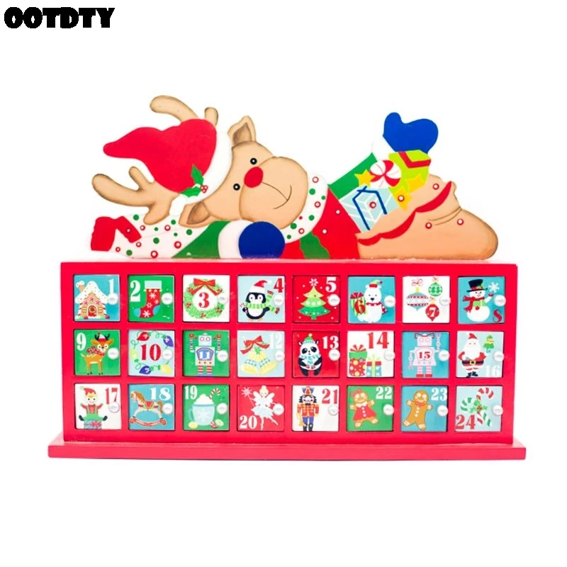 

Christmas Wooden Painted Elk Countdown Advent Calendar Christmas Storage Box