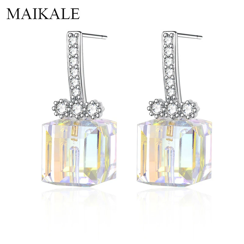 MAIKALE, цветные квадратные серьги-гвоздики с австрийскими кристаллами, AAA кубический цирконий, серебряные, золотые, корейские серьги для женщин, подарок другу