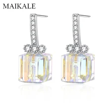 MAIKALE, цветные квадратные серьги-гвоздики с австрийскими кристаллами, AAA кубический цирконий, серебряные, золотые, корейские серьги для женщин, подарок другу