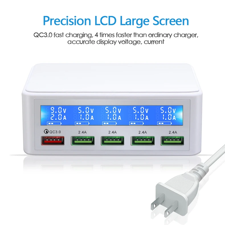 Quick Charge QC 3.0 Smart 5 Ports USB Charger Power Adapter Station LCD Display