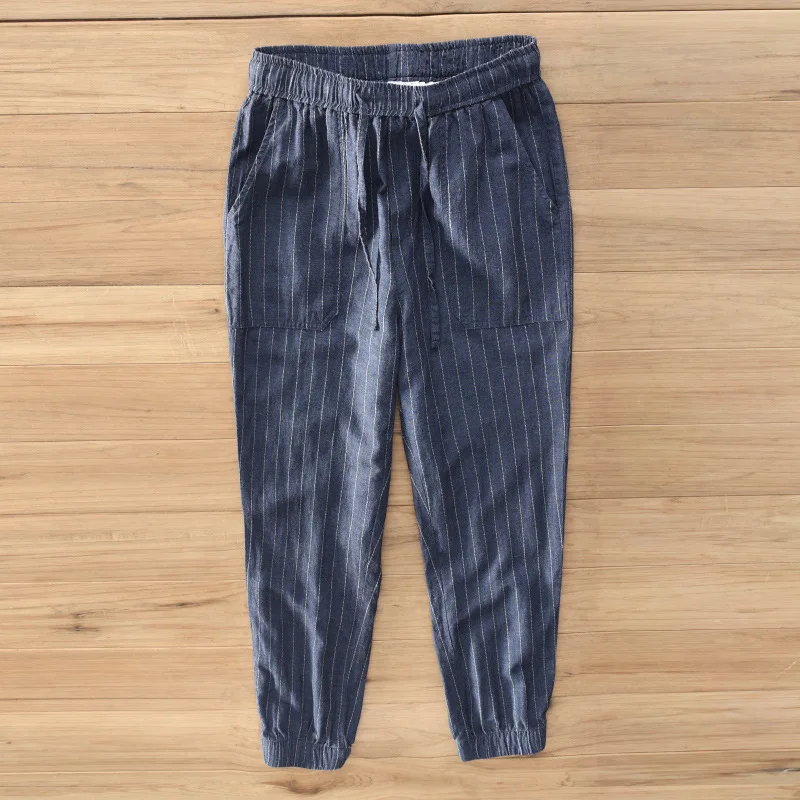 

1696-Men Cotton Linen Capri Pants