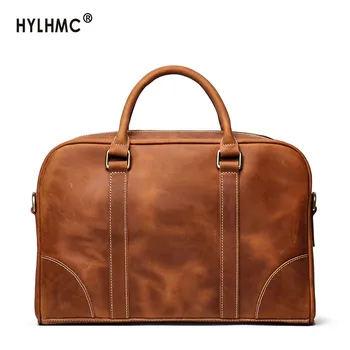 

Handbag Men Portable Briefcase Shoulder Messenger Bag Large Capacity Laptop Bag Top Layer Cowhide New Crazy Horse Leather 14"