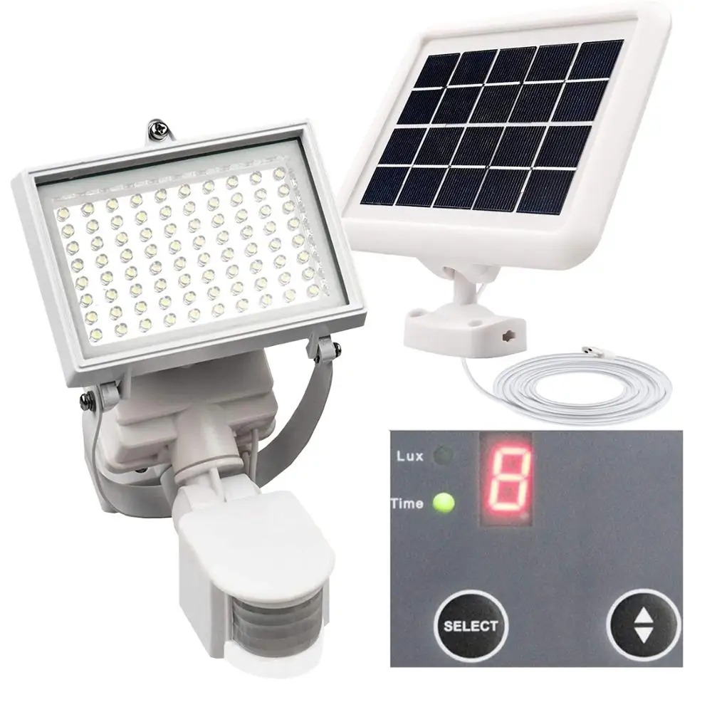 

80Leds Waterproof Outdoor Motion Sensor Pir Time&Lux digital Adjustable 800Lumens Solar Powered Security Light