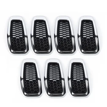 

ABS Grille trim Plastic Fit Replacement Ring Grill Cover 7pcs Front Black Inserts Chrome Gloss Frame Accessories