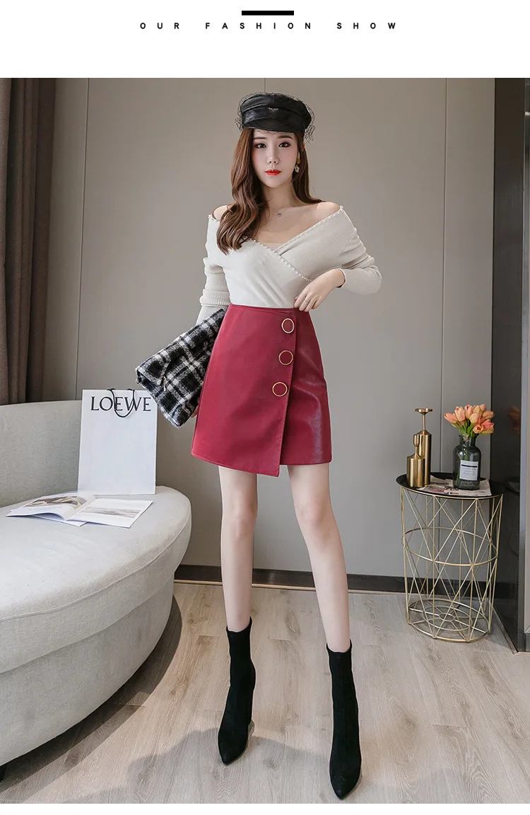 Heydress Осенняя модная однотонная кожаная юбка короткая Асимметричная юбка с высокой талией Мини-юбка высокого качества на пуговицах