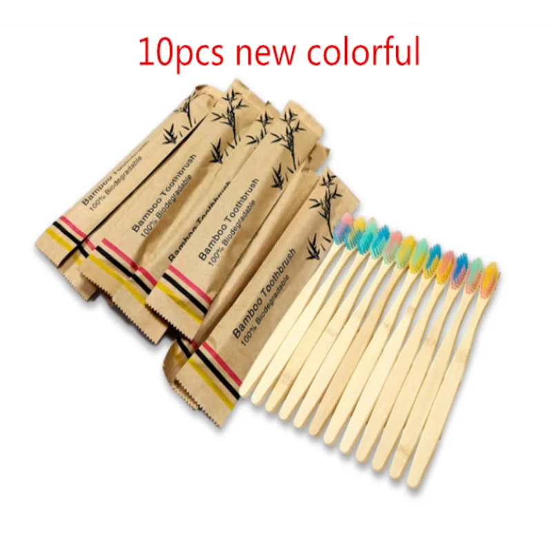 Eco-Friendly Bamboo Toothbrush Set – 10 Colorful Soft Bristle Brushes