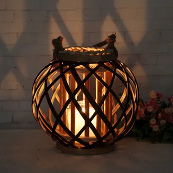 

Hanging Tealight Holder Home Decor Living Room Vintage Round Wedding Windproof Wooden Wicker Crafts Festival Candlestick Lantern