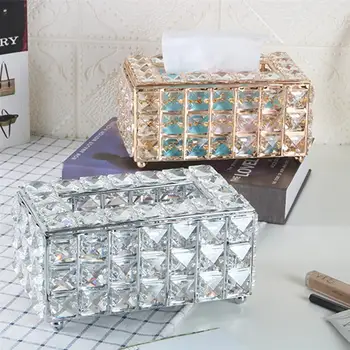 

Rhinestone Tissue Box Paper Rack Office Table Accessories Issue Box Holder Crystal Cube Napkin Dispenser For Home Office