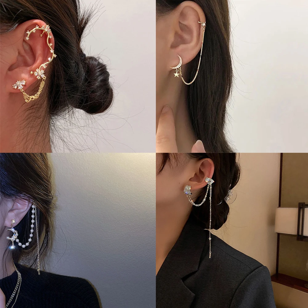 Fashion Long Chain Drop Earrings Moon Star Clip Earrings Women Tassel Ear Jewelry Gift Drop Earrings Aliexpress
