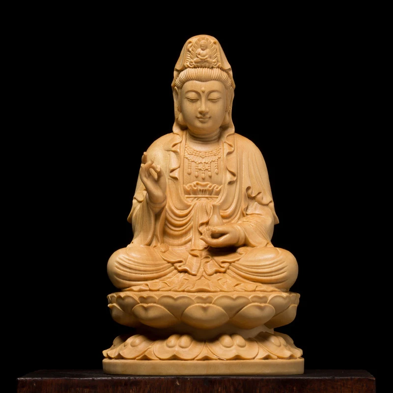 1013CMSittingLotusGuanyinStatueReligionBuddhismFigurinesWood