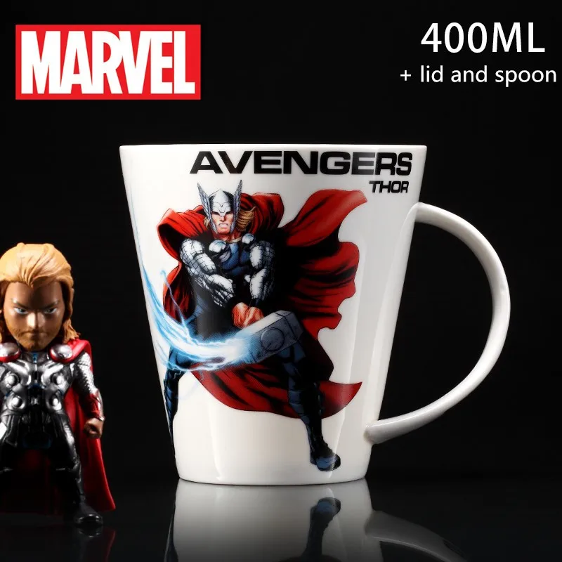 Disney Marvel мстители капитан райтеон Халк Железный человек чашка для воды Молоко Кофе Чай керамическая кружка для дома и офиса Коллекция чашки подарки - Цвет: 07 cup spoon lid