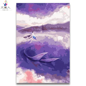 

Numbers painting by numbers Cartoon anime Fantastic Mermaid handwork painting on canvas drawing pictures by numbers for girls