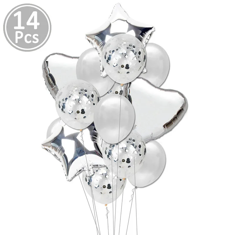 14pcs silver 16 дюймов фольга для дня рождения Воздушные Шары Баннер Сладкие 16 вечерние украшения для маленьких детей и взрослых мальчиков и девочек мой первый 1-й год поставки - Цвет: 14pcs silver