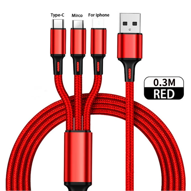Лидер продаж 2021 3 в 1 зарядный кабель Micro USB Type-C мульти Usb-порт шнур с несколькими