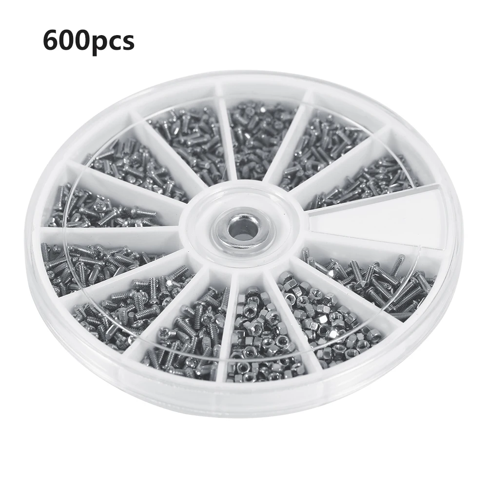 Screw Bolt Nut Set Hex Nuts Assortment Kit Screw Washer Nut Kit 600pcs Small Screws Nuts Set 12 Kinds M1 M1.2 M1.4 M1.6 For Watches Glassess