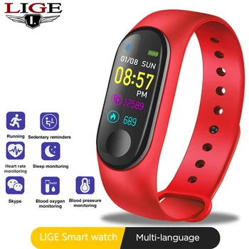 

LIGE Men Smart Watch Wristband Color Screen Smart Band IP68 Waterproof Blood Pressure Heart Rate Activity Fitness Smart Bracelet