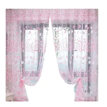 

Floral Tulle Window Sheer Rod Pocket Voile Curtains for Bedroom Living Room 100x200cm (Pink)