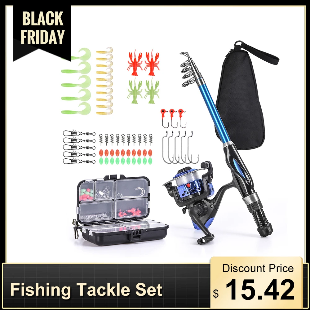 

Blusea Fishing Rod Reel Combo Full Kit 1.3m Telescopic Fishing Rod Spinning Reel Set with Hooks Lures Barrel Swivels Storage Bag