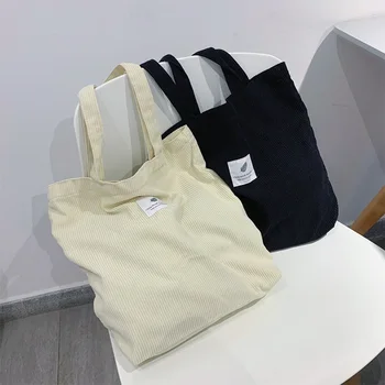 

2020 Winter Corduroy Shoulder Shopping Bags Purse Handbag for Women's Shopper Large Capacity Casual Daily Female Foldable Totes