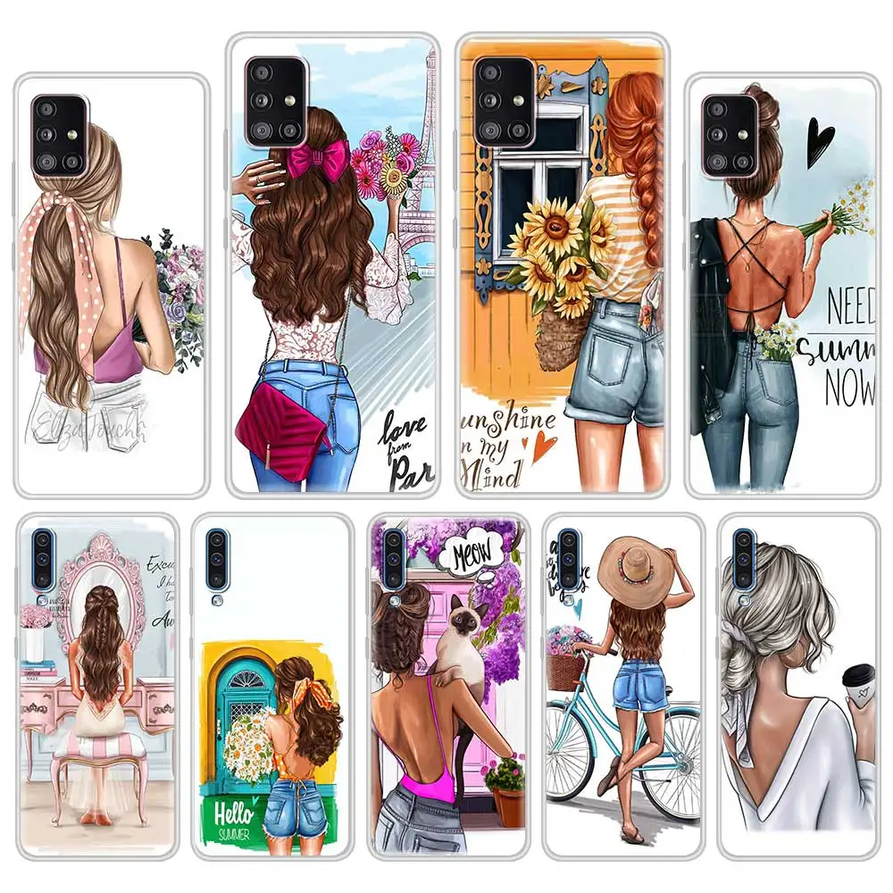 Phone Case for Samsung Galaxy S20 FE S21 S9 S10 Plus Note 20 Ultra 10 Lite 9 Matte Tpu Back Cover Sac Brown Hair Female | Мобильные