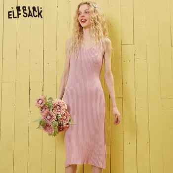 

ELFSACK Multicolor Solid Minimalist Skinny Jersey Midi Dress Women 2020 Spring New Pure Sexy Ladies Daily Basic Sling Dresses