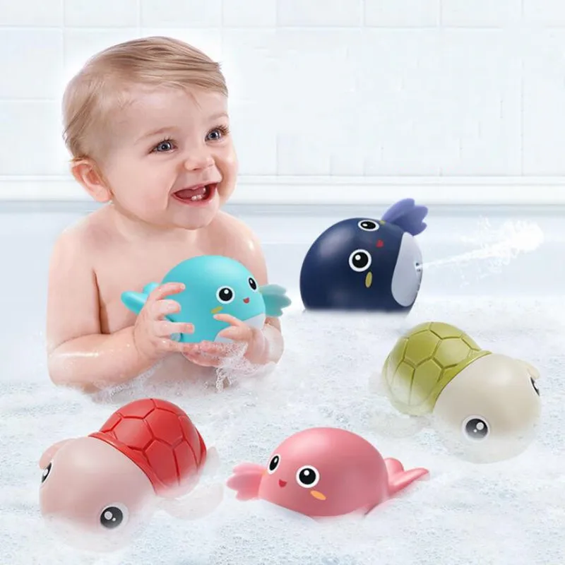 Juguetes de baño de tortuga de dibujos animados para bebés, ballena, juguete de agua para niños pequeños, cadena de natación, reloj, tiempo de verano, 1 Uds.