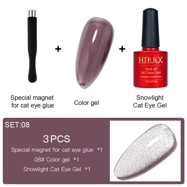 HNUIX 7.3ml 3D UV Clear Gel Dip Nail Art Gel Varnish Manicure Universal Wide New Color Phototherapy Cat Eye Gel Nail Polish SET08