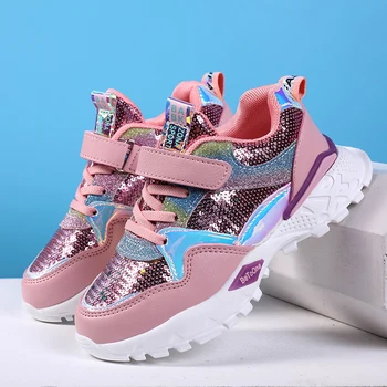 

Kids Shoes for Big Girl Running Shoes Sneakers Anti-Slip Children Sport Style with Glitter Sole Comfortable Breathable SD066