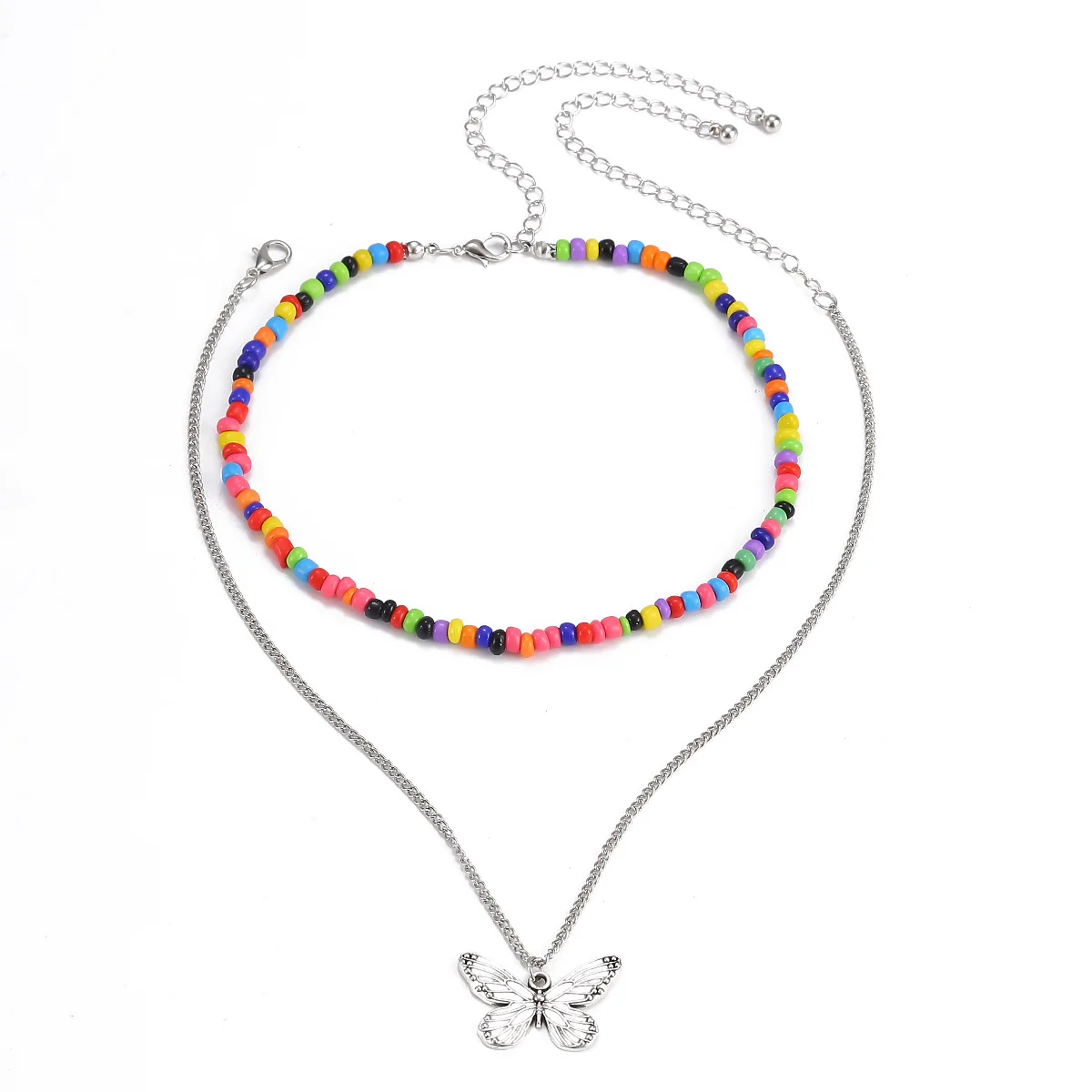 

New Butterfly Necklace Pendant Colorful Beads Layered Necklace For Women Fashion Female Alloy Jewelry