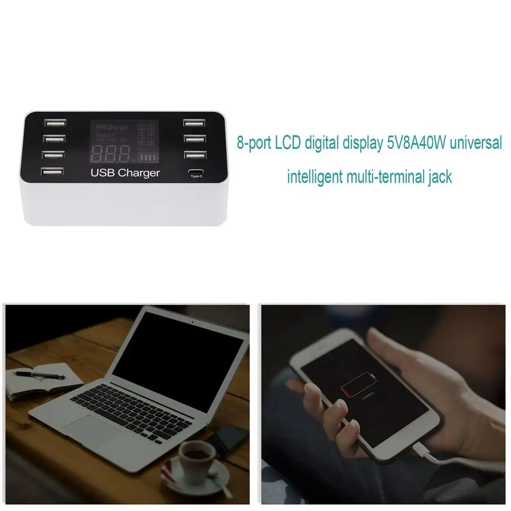 8 портов usb type C зарядное устройство умный светодиодный дисплей USB Быстрая Зарядка адаптер 40 Вт Смарт зарядное устройство для путешествий AU EU US UK Plug