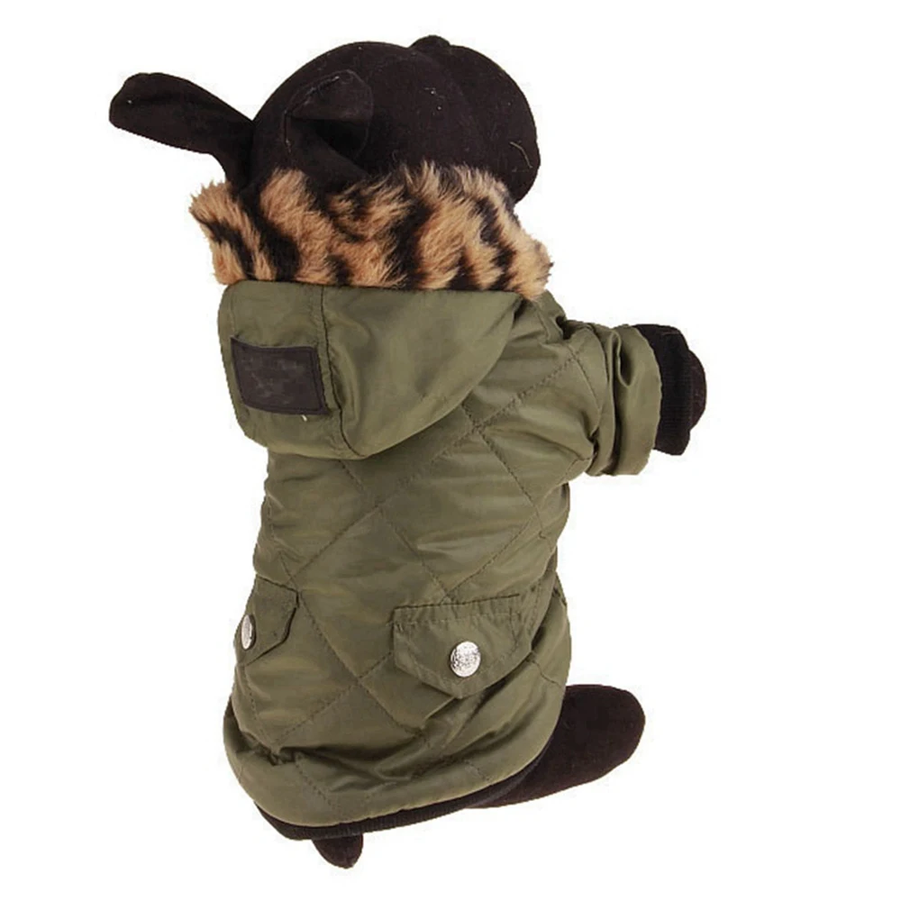 Армейское зеленое Сетчатое пальто для собаки теплое зимнее домашнее животное одежда хлопковые куртки для собак леопардовая окантовка с капюшоном куртки для домашних животных пальто костюм для собак
