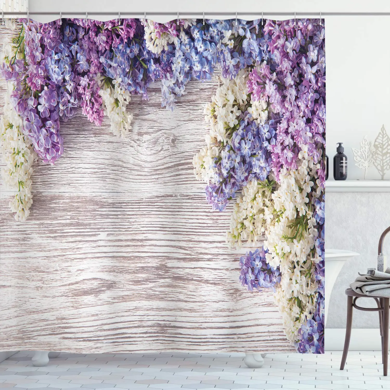 Rustic Shower Curtain Lilac Flowers Bouquet On Wood Table Spring Nature Romance Love Theme Bathroom Decor Set Aliexpress