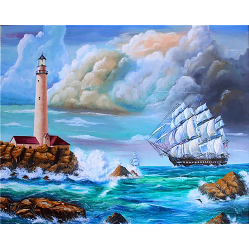 painting by number12 Картина по номерам Раскраска по номерам для взрослых Сделай Сам Раскраска по номерам масляные пронумерованные картины военный корабль парусник рисунок - Цвет: painting by number12