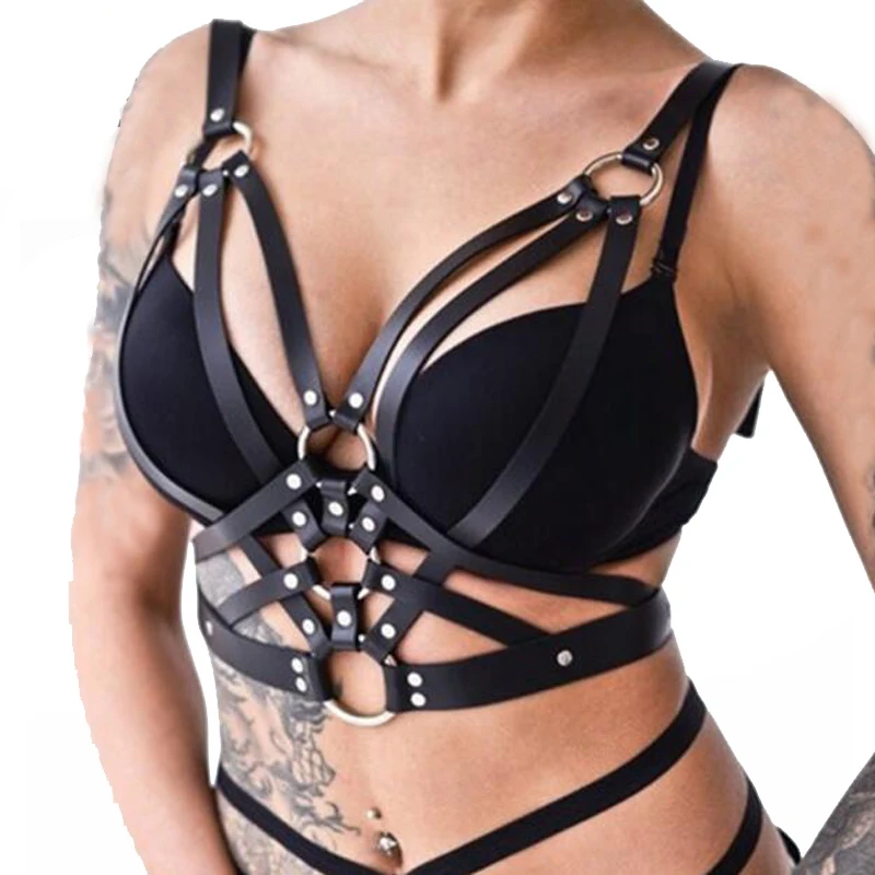 Женский кожаный ремень в стиле панк готический корсет на бретельках грудной