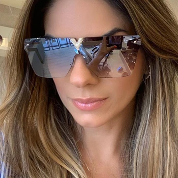 

2020 Fashion Crystal Letter One Piece Sunglasses For Women Luxury Brand Alloy Rimless Sun Glasses Men Vintage Oversized Shades
