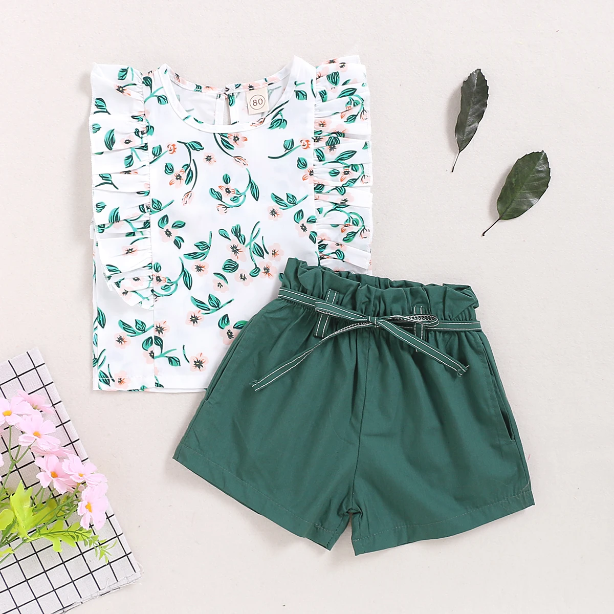 Infant Baby Girl Dresses,Toddler Kids Baby Girls Ruched Floral Flowers Tops Solid Short Casual Outfit Set,Baby Boys Bodysuits,White,110