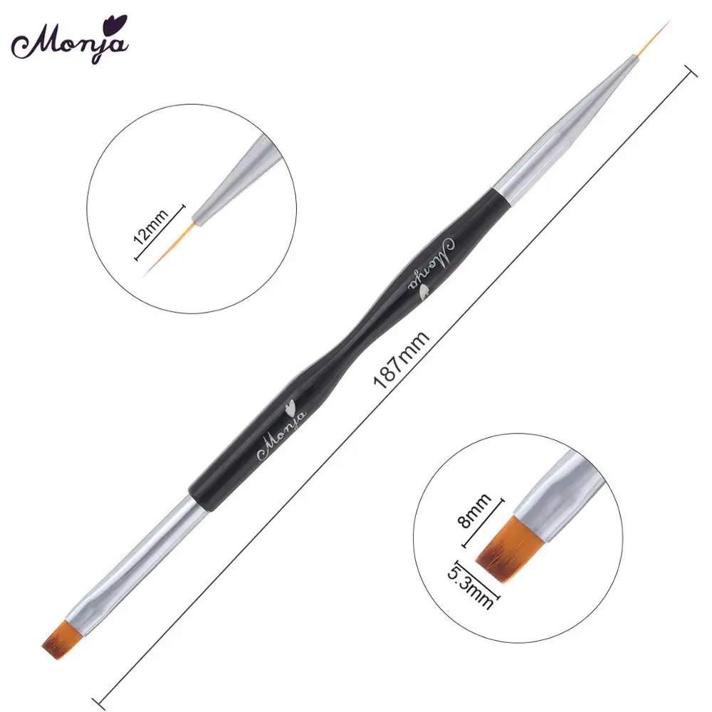 black silver 2 Monja, двойной конец, для дизайна ногтей, французский, Полоска, линии, лайнер, сделай сам, кисть для рисования, акриловая, УФ-гель, расширение, карандаш для рисования, инструмент для маникюра - Цвет: black silver 2