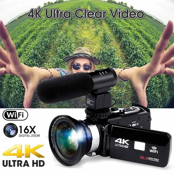 

1080P CMOS 4K WiFi Ultras HD 12 Million Pixel Sensor Professional 4K HD Camera Camcorder Video Camcorder DV Lens Microphone