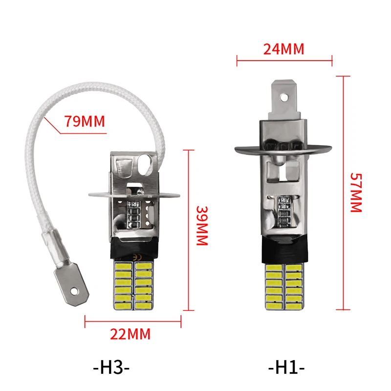 2 шт. H1 Led H3 светодиодные автомобильные лампы 4014SMD H1 H3 Авто Противотуманные фары DRL дневные ходовые огни белый 12 В