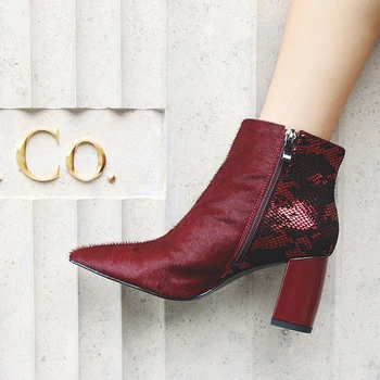 

Bottes femme ankle boots women's new winter high heel shoes horse hair ankle boots zapatos mujer size 43