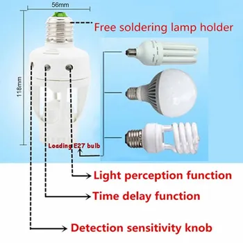 

E27 PIR Motion Sensor Office Uniiversal 110-240V Converter Easy Install Home Infrared Ceiling Lamp Base