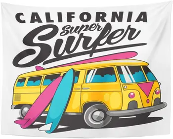 

Blue Van Surf Bus Red Groovy California Tapestry Home Decor Wall Hanging for Living Room Bedroom Dorm 60x80 Inches