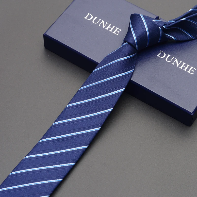 Blue High Quality New Silk Wedding Ties for Men Tie slim 6cm Necktie Designers Brand blue striped Neck Tie with Gift Box - Color: Blue