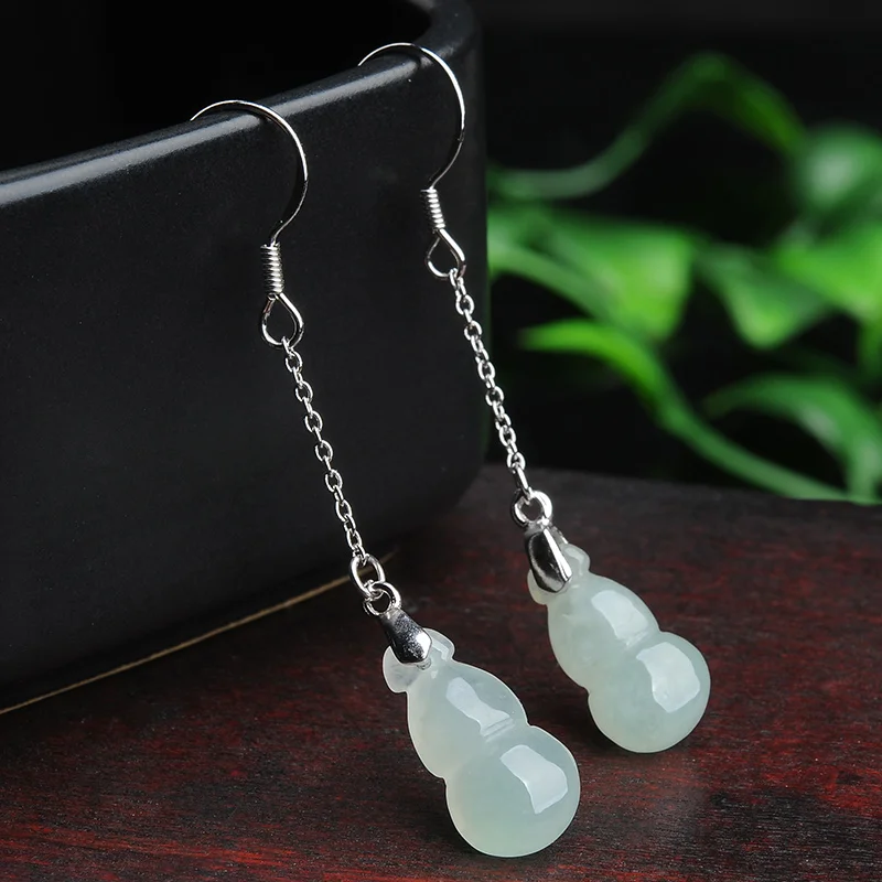 

Natural Jade Emerald Luck gourd Earrings Bead Charm Jewellery Fashion Accessories Hand-Carved Man Woman Amulet Gifts