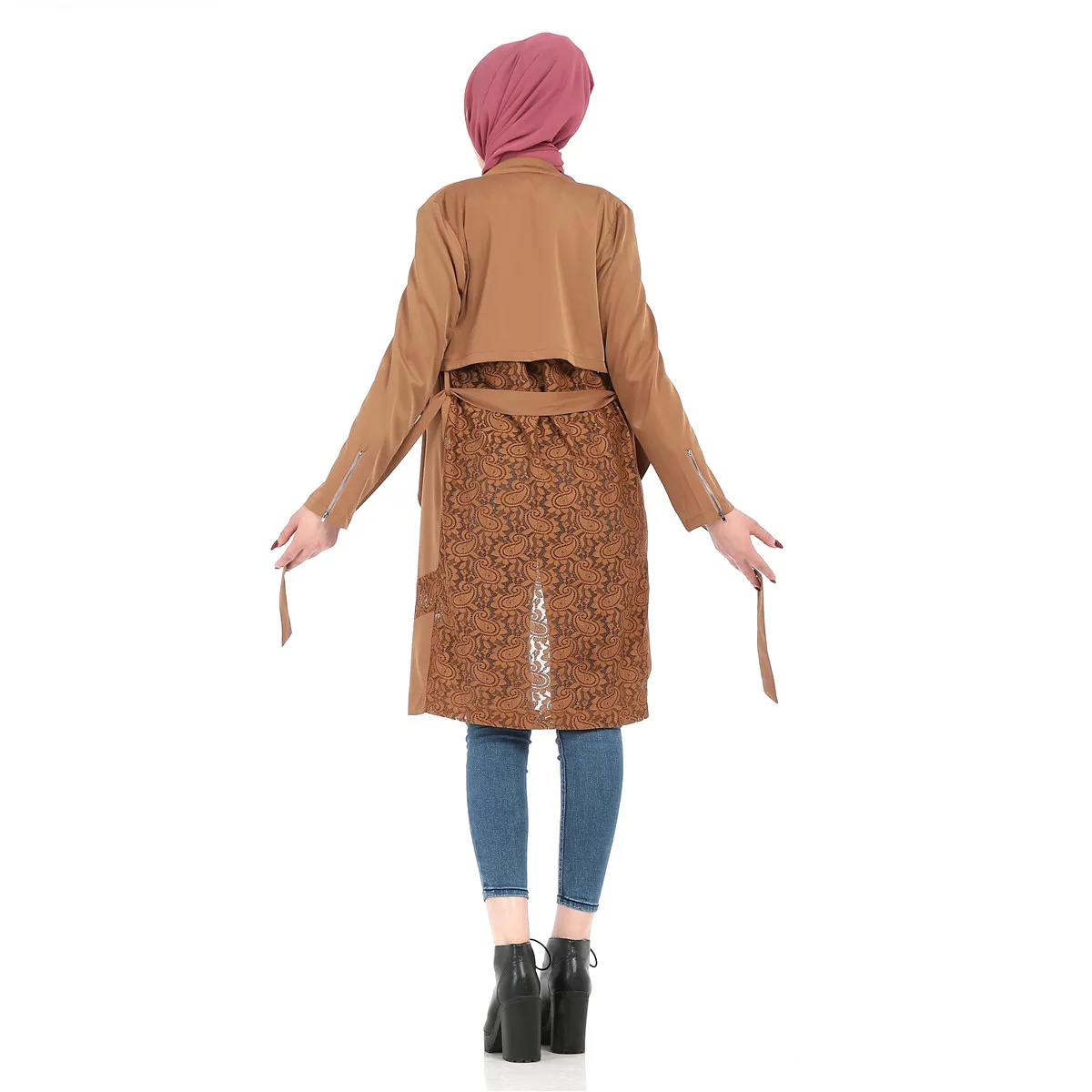 Мода кардиган короткий мусульманский ветровка куртка с кружевом - Цвет: khaki