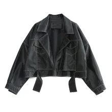 Aliexpress - Spring Autumn Black Lapel Bright Line Decoration Pu Locomotive Wear Leather Women’s Short Fashion Jacket Turn-down Collar Coat